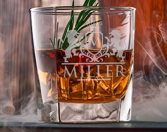 Whiskey Glasses Personalized Custom Whiskey Glass - Personalized Gift for Men, Monogram Engraved Decanter Glass, Birthday Gift for Him