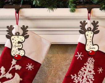 Christmas Stocking Tags, Custom Wooden Name Tag Ornament, Personalized Christmas Ornament, Letter Ornament, Personalized Stocking Name Tag