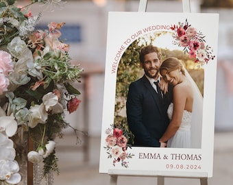 Wedding Sign with Photo, Welcome Wedding Sign, Reception Wedding Board, Photo Welcome Sign, Outdoor Picture Sign, Custom Photo Sign
