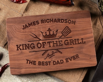 Birthday Gifts for Father, Dad Gifts, Personalized Gifts for Dad, Bamboo Cutting Board for Grill Master, King of The Grill, Dad Board