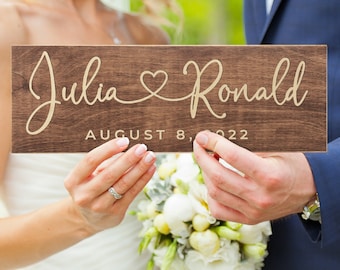 Personalized Wedding Sign, Custom Wood Sign Engraved w/Names, 15''x6'' Wedding Plaque for Ceremony, Bridal Shower, Family Established Name