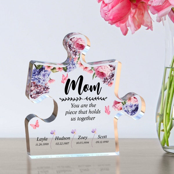 Mom You are The Piece That Holds Us Together, Mother's Day Gifts for Mom, Personalized Mom Puzzle Piece Sign with Kids' Names