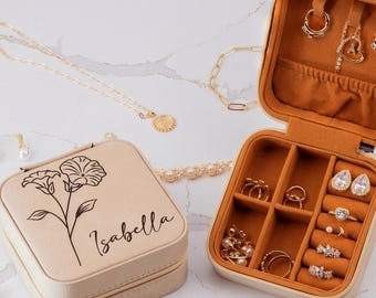 Unique Gift for Mom, Wedding Bridesmaid Gifts, Personalized Gift for Her, Travel Jewelry Box, Engraved Jewelry Case, Birthday Gift for Her