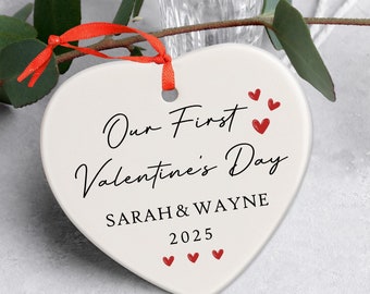 Personalized Valentine's Gift for Her, Our First Valentine's Ornament Heart Ceramic Hanging Love Valentines Day For Him Her Wife Husband