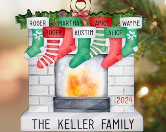 Personalized Family Christmas Ornaments 2024, Custom Fireplace Christmas Stocking Ornament, Family Ornaments for Xmas Tree Decoration