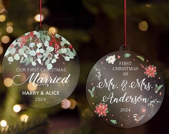 First Christmas Married Ornament, Personalized Mr Mrs Ornament, Custom Wedding Gift, Newlywed Christmas Gift, Our First Christmas Ornament