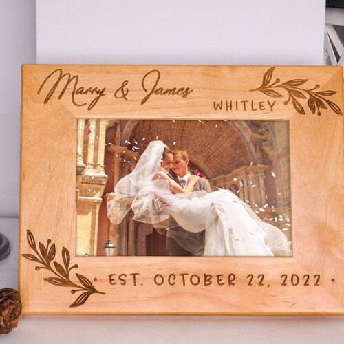 Personalized Wedding Photo Frame Engraved Wood Wedding Etsy