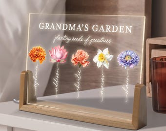 Mothers Day Gifts, Personalized Gifts for Mom, Grandma Gifts, Custom Night Light, Mom Birthday Gift, Grandma's Garden Gift from Grandkids