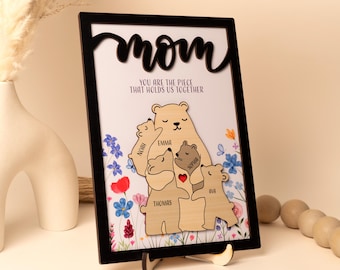 Mother's Day Gifts, Personalized Mama Bear Sign, Custom Mama Bear Family Puzzle Sign, Mom Puzzle Sign Bear Family, Mom Gifts from Kids