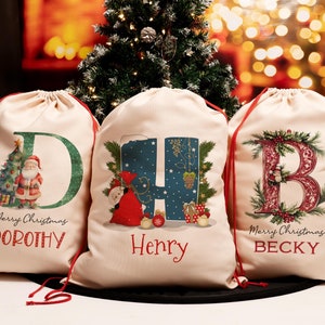 Christmas Santa Sack, Personalised Canvas Santa Sack, Christmas Gift Bag for Kids, Large Santa Gift Bag for Holiday Presents, Xmas Gift Bags