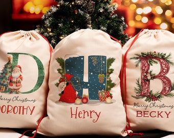 Christmas Santa Sack, Personalised Canvas Santa Sack, Christmas Gift Bag for Kids, Large Santa Gift Bag for Holiday Presents, Xmas Gift Bags