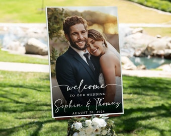 Wedding Sign with Photo, Welcome Wedding Sign, Reception Wedding Board, Photo Welcome Sign, Outdoor Picture Sign, Custom Photo Sign