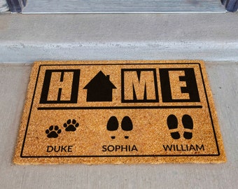 Wedding Gift, Custom Family and Pet Name Welcome Mat, Custom Names Doormat, Welcome Mat, Housewarming Gift, New Home Gift, Closing Gift