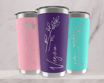 Custom Tumbler, Birth Flower Tumbler Personalized, Engraved Women Tumbler with Lid, Gifts for Women - Personalized Gifts for Her