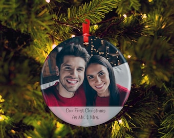 Christmas Ornaments, Photo Ornament w/ Text, Personalized Family Ornament, First Christmas Tree Decoration, Xmas Gifts, Portrait Family Gift