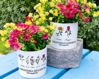 Personalized Gifts for Mom, Mothers Day Gift, Outdoor Flower Pot, Birth Flower Mom Gifts from Daughter, Mama's Garden Grandmas Garden w Name