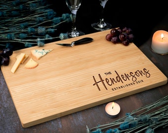 Personalized Cutting Board Wedding Gift, Engraved Engagement Gift for Couples, Anniversary Gift, Bridal Shower, Bamboo Charcuterie Board