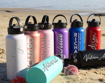 Personalized Water Bottle, Custom Water Bottle, Personalized Gifts for Her, Engraved Water Bottle & Straw Lid - Insulated Name Sports Bottle