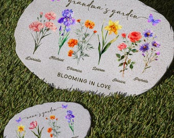 Personalized Garden Stone for Mom, Grandma Garden Stone, Garden of Love, Grandmas Garden Gifts for Grandma, Birth Flower Mom Gifts from Kids
