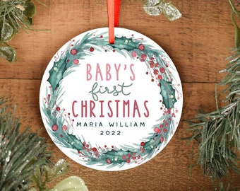 Personalized Baby Ornament, Baby's First Christmas 2022 Tree Ornament | 3" Ceramic | Christmas Ornament for Baby Girl, Baby Boy