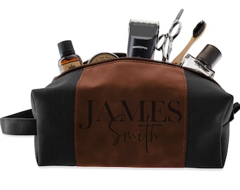 Mens Toiletry Bag Personalized Waterproof Leather Dopp Kit for Him, Personalized Gift for Him, Groomsmen Gifts Personalized Gift for Dad