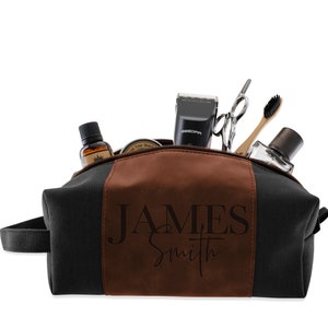 Mens Toiletry Bag Personalized Waterproof Leather Dopp Kit for Him, Personalized Gift for Him, Groomsmen Gifts Personalized Gift for Dad