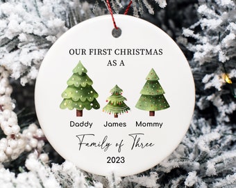 Christmas Ornament Personalized, Custom Christmas Tree Ornament for Family of Three, First Christmas as Family 2023, Xmas Decorations