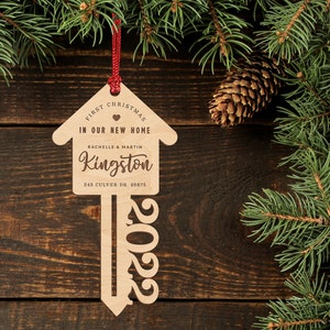 First Christmas In Our New Home Ornament w/ Family Name, 2022 Christmas Gift, Personalize Ornament w/ Year, Our First Home Key Ornament