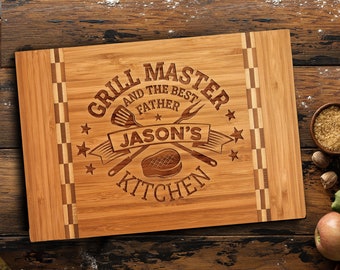 Gift for Dads, Personalized Butcher Cutting Board for Grill Master, King of The Grill Gift for Grandpa, Daddy, Best Dad Ever