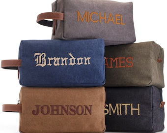 Men's Toiletry Bag Personalized, Birthday Day Gifts for Him, Embroidered Dopp Kit For Men, Groomsmen Gifts, Custom Leather Toiletry Bag