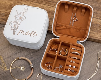 Mothers Day Gift for Mom Personalized, Travel Jewelry Box, Wedding Bridesmaid Gifts, Engraved Jewelry Case Women, Personalized Gift for Her