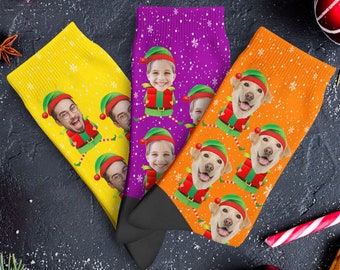 Christmas Gifts for Him, Custom Socks, Personalized Photo Sock, Funny Pet Socks, Stocking Stuffer for Men, Picture Santa's Helper