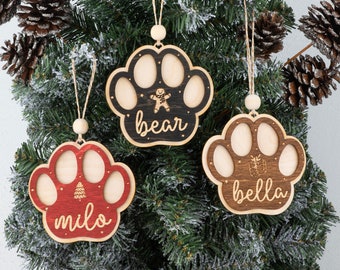 Dog Paw Ornament, Dog Ornament Personalized, Custom Dog Christmas Ornament, Pet Ornament for Christmas Tree, Laser Engraved 3D Ornament