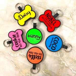 Silicone Dog Tags for Dogs Personalized - Dog ID Tags - Double Sided - Deep Engraved Silence Dog Tag - Bone & Round Shape - 8 Colors