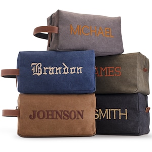 Men's Toiletry Bag Personalized, Birthday Day Gifts for Him, Embroidered Dopp Kit For Men, Groomsmen Gifts, Custom Leather Toiletry Bag