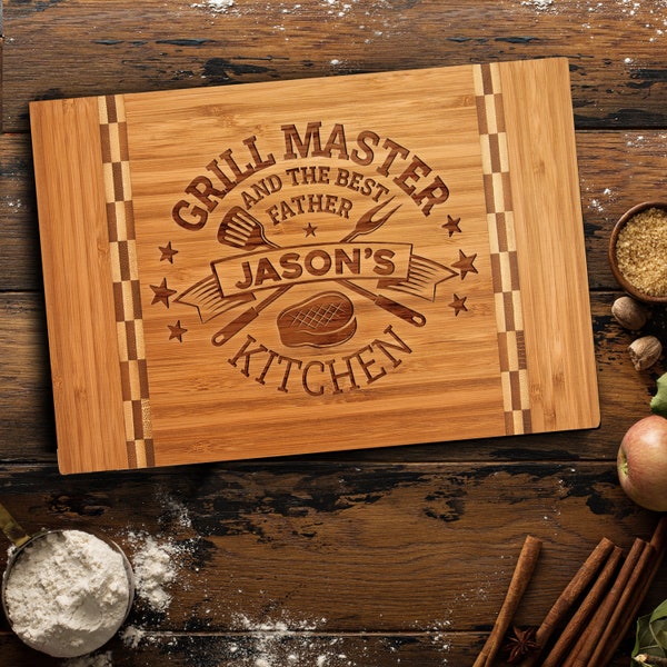 Gift for Dads, Personalized Butcher Cutting Board for Grill Master, King of The Grill Gift for Grandpa, Daddy, Best Dad Ever