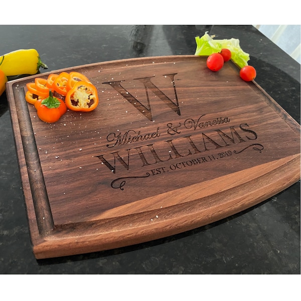 Personalized Cutting Board Wedding Gift, Bamboo Charcuterie Board, Custom Cutting Board, Bridal Shower Gift, Engraved Engagement Gift