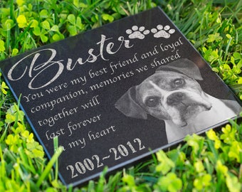 Personalized Dog Memorial Stone Granite - Engraved Dog Headstone, Pet Memorial Stone with Picture, Grave Marker for Best Companion, DESIGN 1