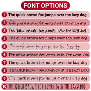 May include: A graphic showing 10 different font options for the phrase "The quick brown fox jumps over the lazy dog". The fonts range from casual script to bold and blocky.