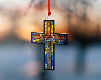 Cross Suncatcher Gift, Suncatcher Gift for Home Decor, Cross Acrylic Suncatcher, Religious Gift, Birthday Stained Glass, Memorial Suncatcher