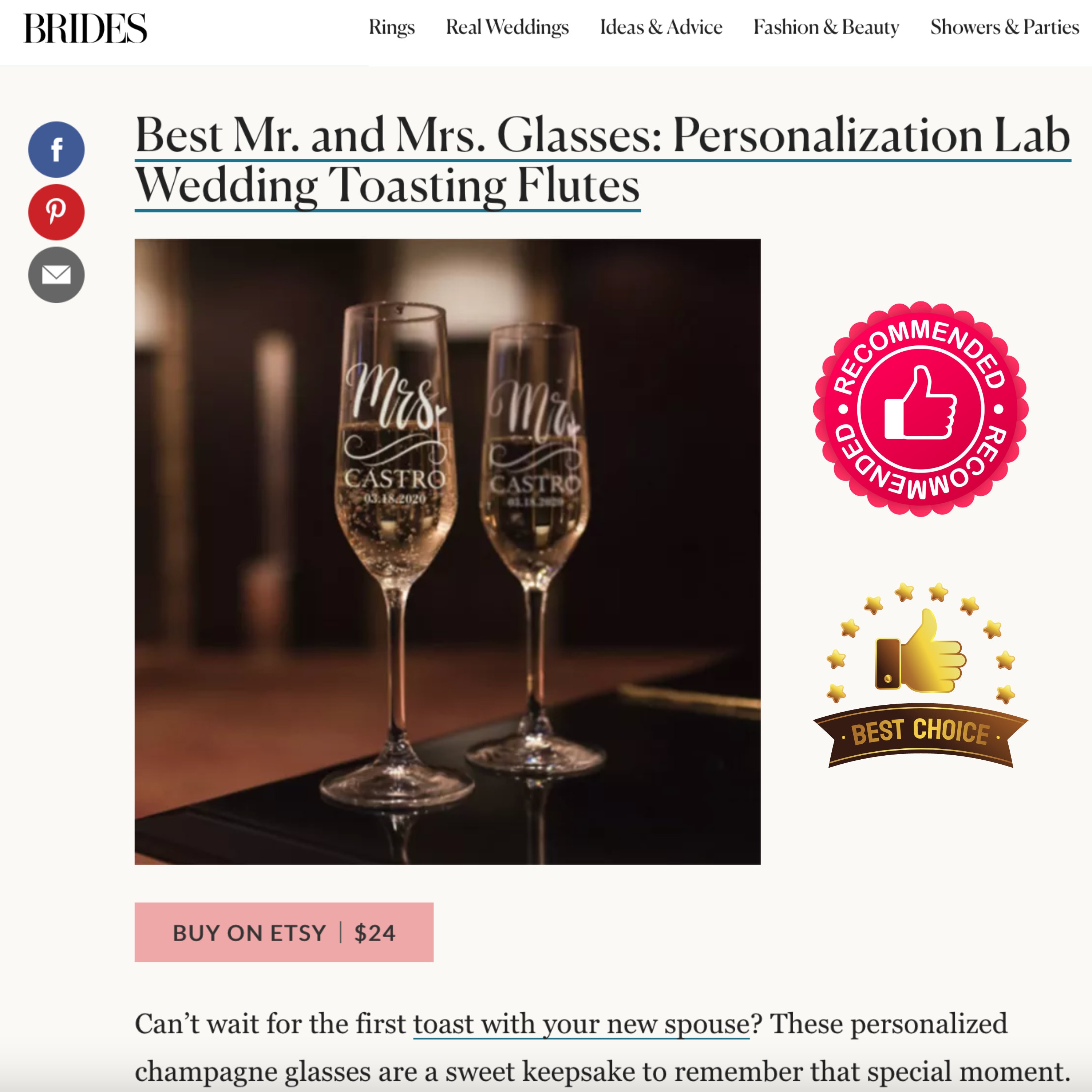 Personalized Wedding Toast Champagne Flute Set Wedding Toasting Glasses Etched Flutes for Bride & Groom Customized Wedding Gift #N9 Bride Groom Names & Date Hearts P Lab Set of 2 