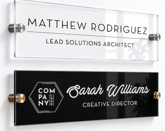 Wall Sign Name Plate,  Custom Name Plate for Office Door, Personalized Executive Sign, Business Acrylic Sign with Logo, Corporate Gifts