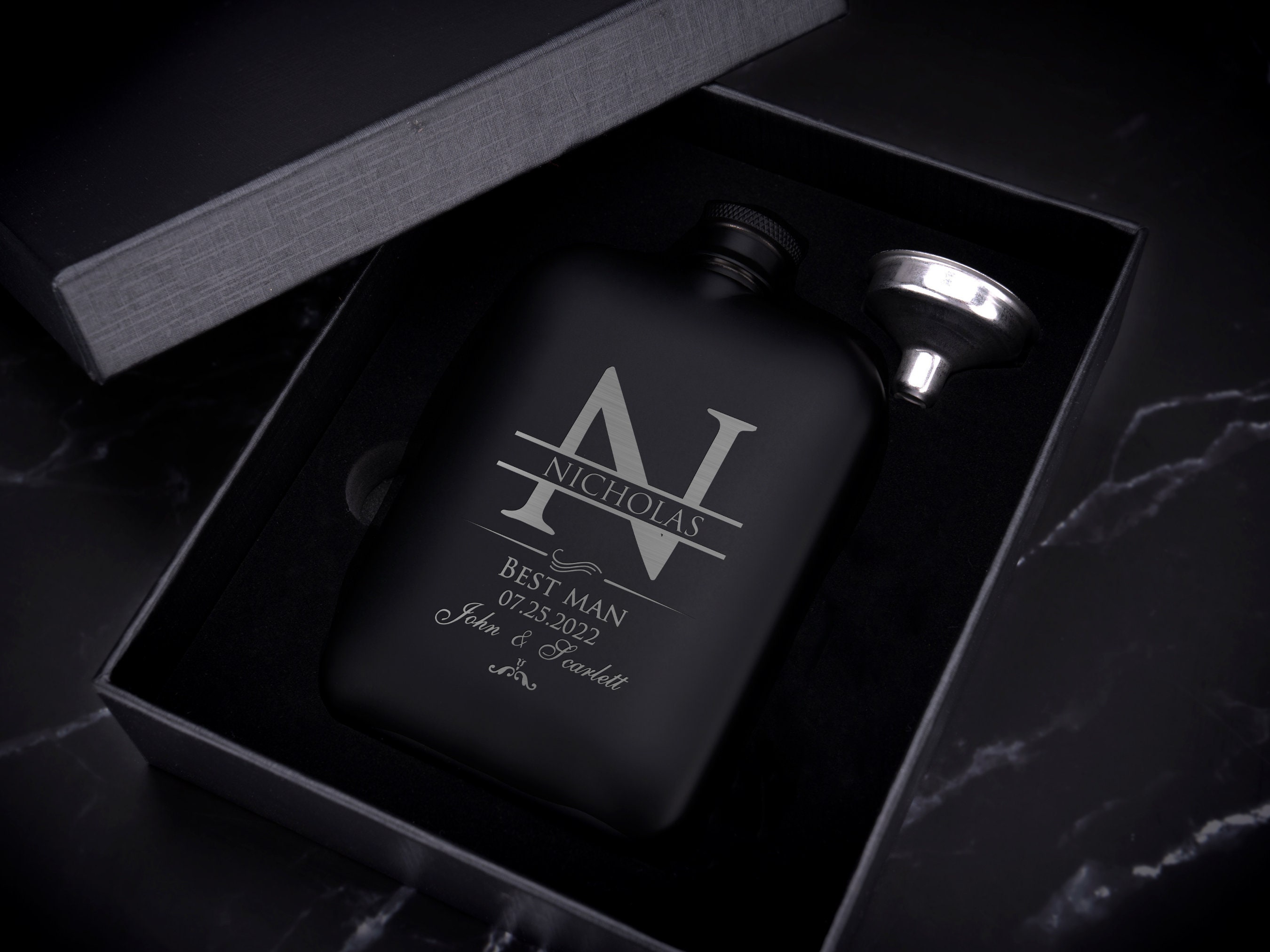 thumbnail interactive-video image 1 of Personalised Stainless Steel Hip Flask – Best Man Groomsman Usher Wedding Gift With Gift Box Option 1 of 2