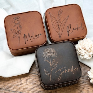 Travel Jewelry Box, Wedding Bridesmaid Gifts, Mother's Day Gifts for Her, Engraved Jewelry Case, Birthday Gift for Women, Jewelry Organizer image 1