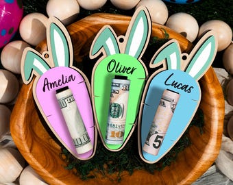 Personalized Easter Bunny Money Holder 3D, Custom Name Money Holder, Easter Basket Tag, Bunny Money Gift, Kids Easter Basket Stuffer