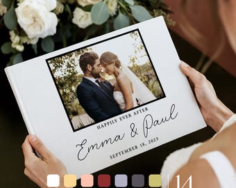 Custom Wedding Guest Book, Personalized Wedding Reception Guestbook, Engagement Signing Book, Hard Cover Leather Guest Book Wedding Keepsake