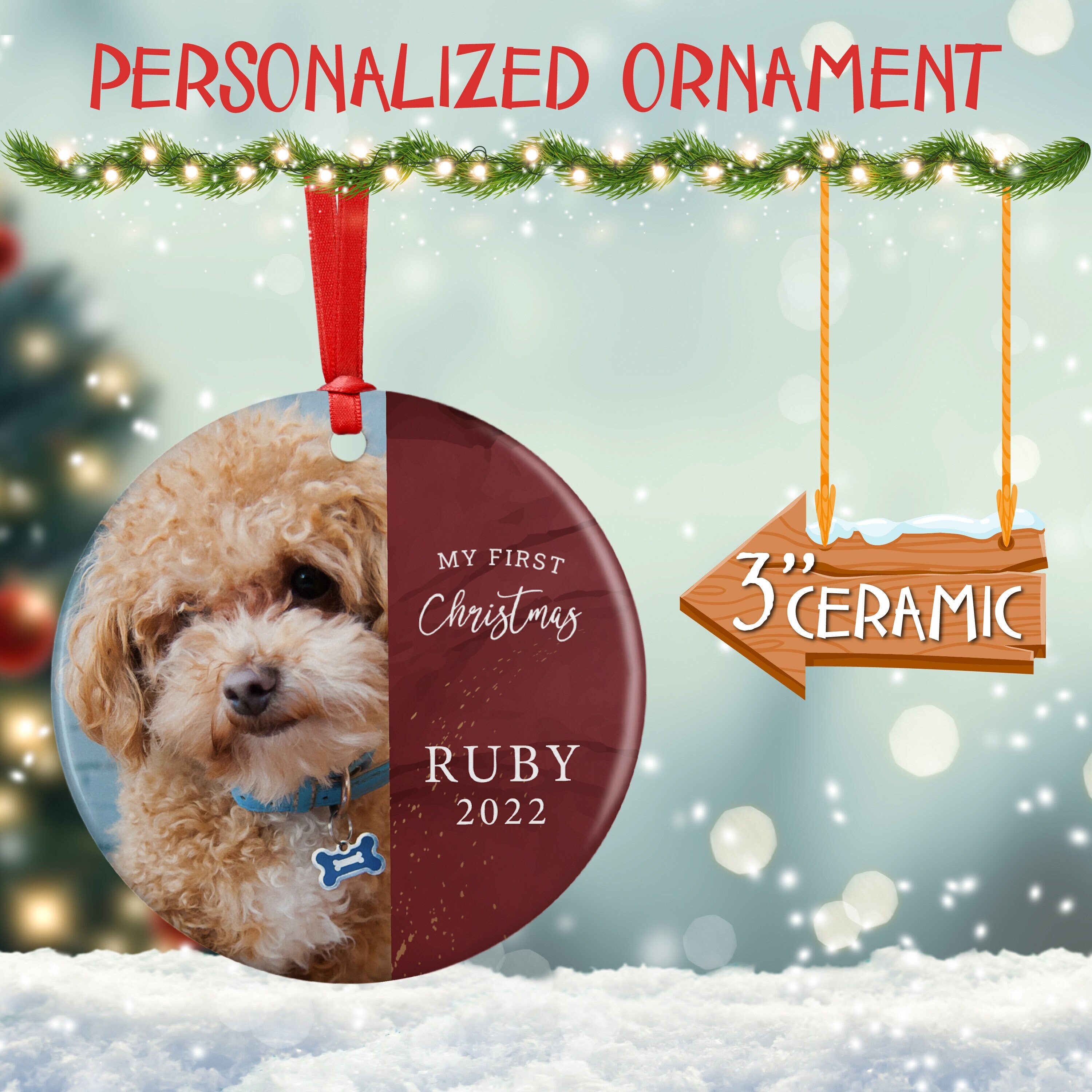 Personalized Dog Ornament, Puppy First Christmas Ornament, Custom Pet