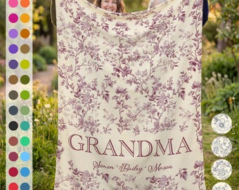 Personalized Grandma Blanket with Grandkids Names, Custom Nana Gift, Soft Family Name Blanket for Mom, Mimi, Gigi, Mother's Day Gift