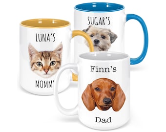 Taza de perro personalizada, regalo de mamá de perro, regalo de papá de perro con foto de mascota, taza de café amante de perros, taza de gato personalizada, taza de cara de perro, taza de mascota, taza de cara de mascota