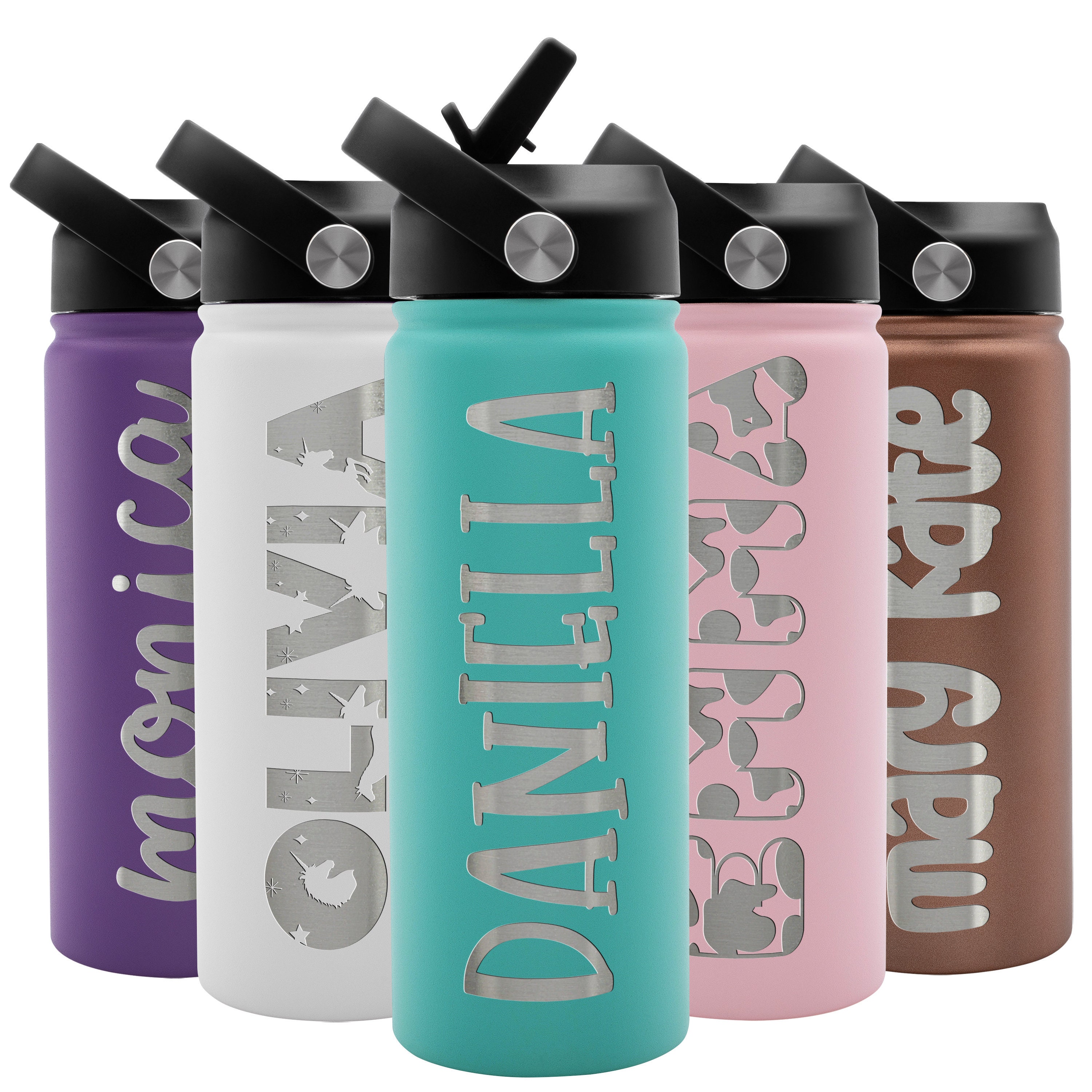 Kids Water Bottle Personalized w Straw Lid, Double Wall Insulated | 18 ...
